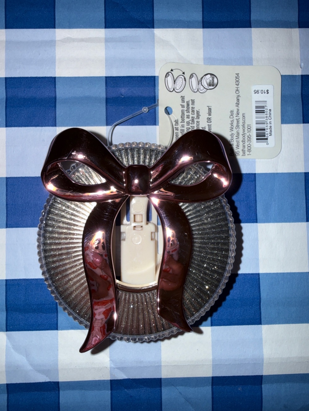 Pink bow car scent visor and vent clip